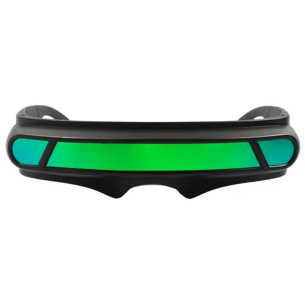 Space Age Cyber Goth Sci-Fi Costume Green Blue Mirror Shield Visor Sunglasses